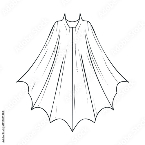Line drawing of a wide cape with bat-wing hem.
