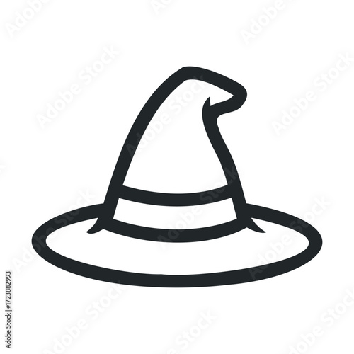 Simple, bold outline of a classic pointed witch hat.