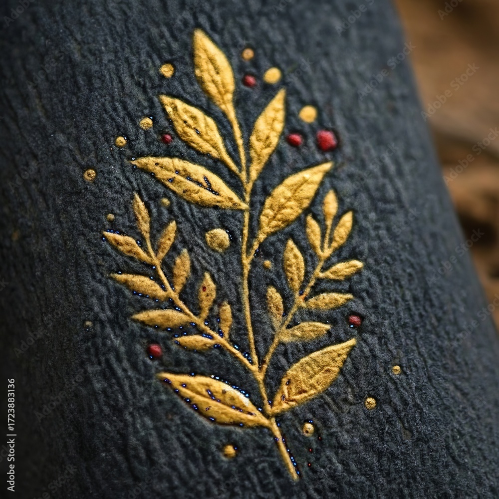 custom made wallpaper toronto digitalElegant gold embossed botanical design on textured dark fabric, evoking luxury and nature.