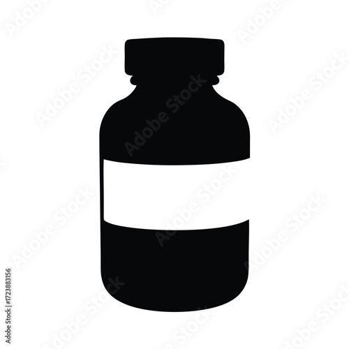 Black medicine bottle vector illustration for healthcare pharmacy and supplement product design needs
