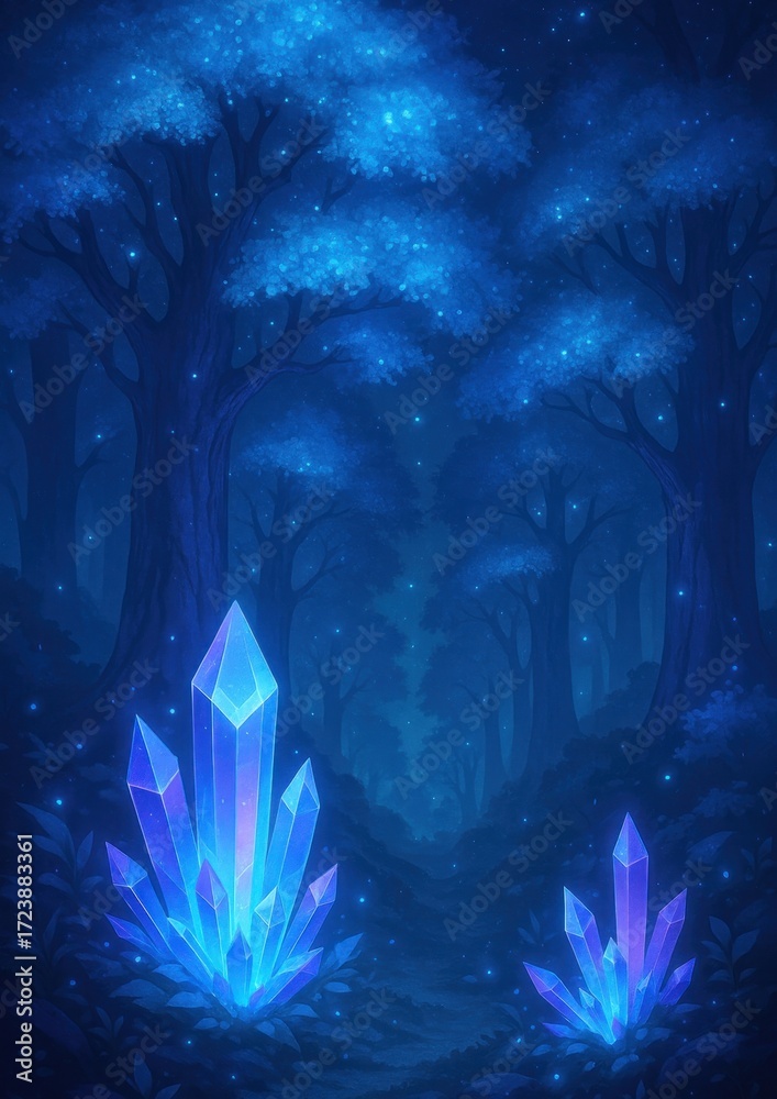 Fototapeta premium Mystical forest with glowing crystals