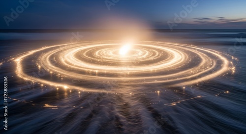 Wallpaper Mural Mesmerizing light painting creates a glowing spiral on a dark beach at dusk. Torontodigital.ca