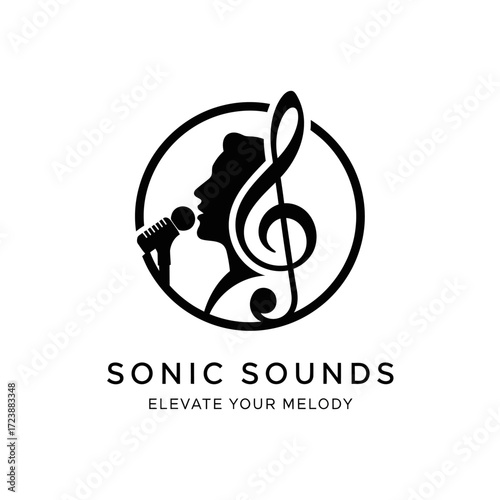 Sonic Sounds logo featuring a silhouette of a person singing into a microphone with a treble clef in a circle.