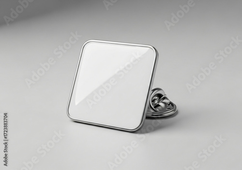 Empty enamel pin mockup - Blank square white silver lapel badge mock up