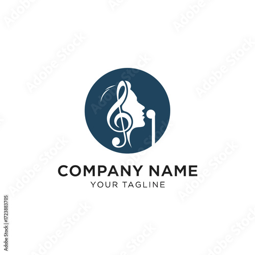 Elegant logo design featuring a woman singing with a musical note graphic element.