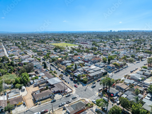 Фотография Aerial view of City Heights, one of the poorest areas in San Diego, South Califo