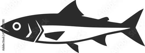 Anchovy icon in black color, classic anchovy logo, side view.