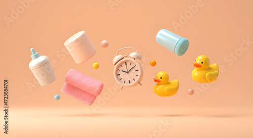 Funny surreal floating objects minimal art