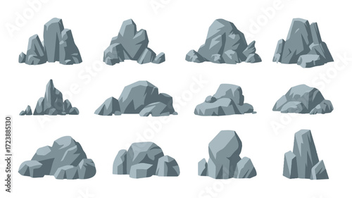 Vector art of collection of various grey rocks