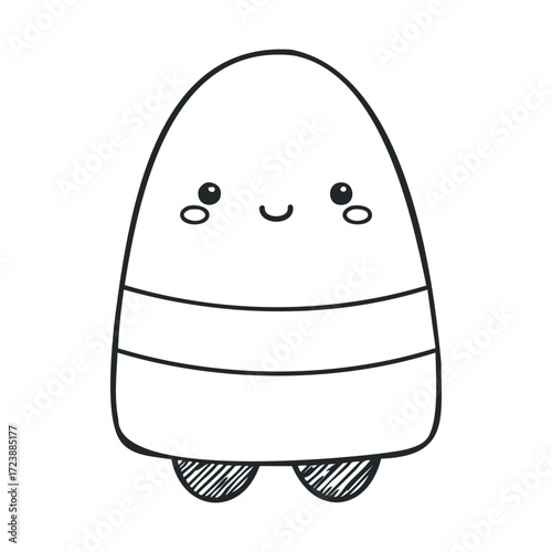 Simple line drawing of a happy, striped, egg-shaped character.