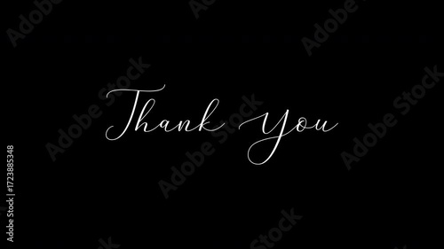 Handwritten Thank You script writes with smooth text animation over black background, an elegant outro for videos, presentations, and social posts. 4K video