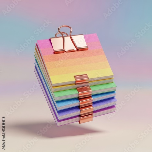 Wallpaper Mural Vibrant stack of colorful sticky notes held together by rose gold binder clips against a soft pastel background Torontodigital.ca