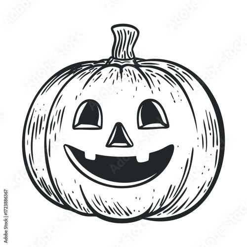 Black and white line drawing of a carved squash.