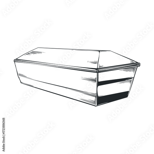 Simple line sketch of a closed casket on white.