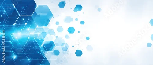 Obraz  z motywem Abstract blue hexagon pattern on white background