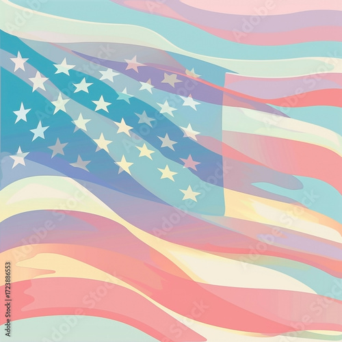 Abstract American flag illustration with pastel colors celebrating freedom and patriotism ideal