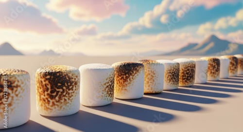 Wallpaper Mural Toasted marshmallows in a row stretch towards a dreamy, pastel sky. Torontodigital.ca