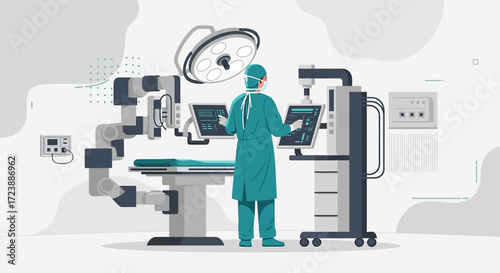 Operating Room with Robotic Surgical System Vector Illustration for Medical Technology Innovation