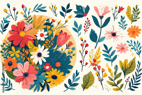 Colorful spring floral seamless pattern with flowers and butterflies