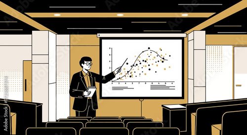 Professional presentation of data analysis by executive in modern conference room setting