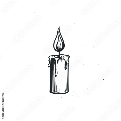 Hand-drawn, melting candle with a tall, spooky flame.