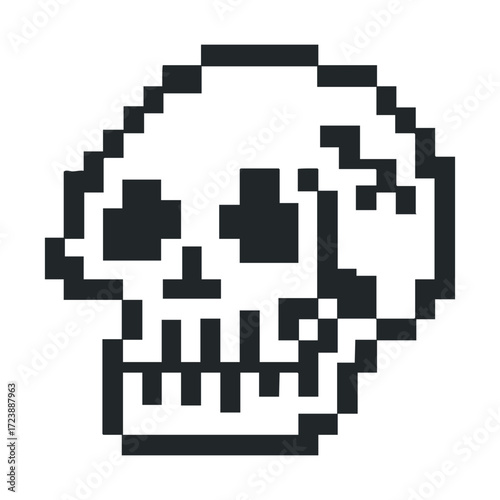 8-bit pixelated graphic of a human skull