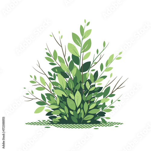 A lush green bush with many leaves and twigs.