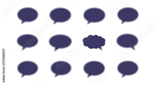 Collection of Blue Speech Bubbles with Unique Cloud Variant.