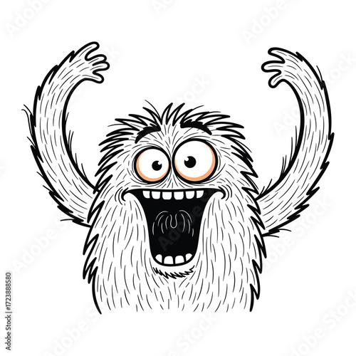 This fuzzy monster is excited and ready to play.