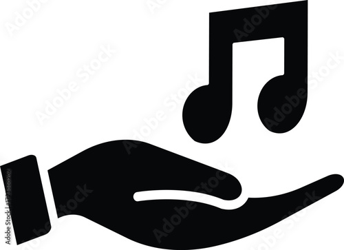 Hand presenting music note icon representing donation, music distribution, sharing audio tracks, and creative sound sharing on transparent background