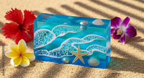 Wallpaper Mural Artistic handmade soap captures the vibrant blues and foamy waves of a tropical ocean paradise. Torontodigital.ca