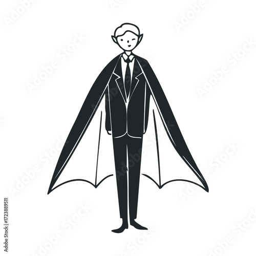 Cute drawing of a man dressed as a vampire with a cape.