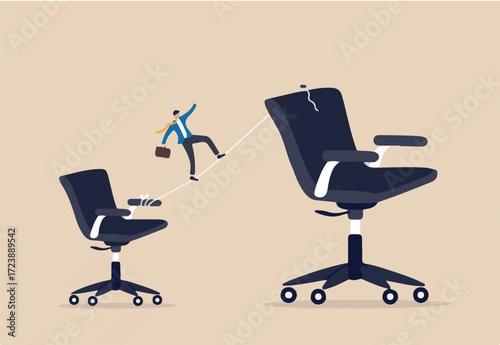 Career growth or job promotion, personal development and improvement, work responsibility challenge or ambition to be success concept, businessman employee walk the line to higher job position chair.