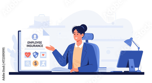 Professional woman presenting employee insurance benefits and coverage options plan