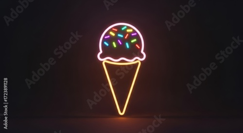 Wallpaper Mural Vibrant neon ice cream cone glows against a dark background, a sweet treat illuminated. Torontodigital.ca