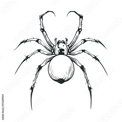 Detailed sketch of a spiky, scary, and threatening spider.