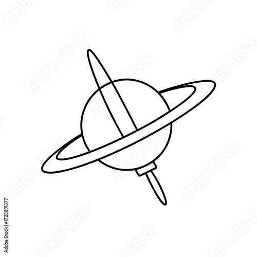 Outline drawing of a saturn like planet on transparent background