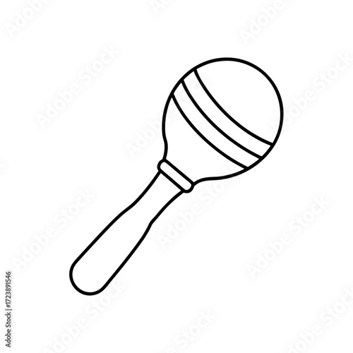 Outline drawing of a simple maraca toy on transparent background