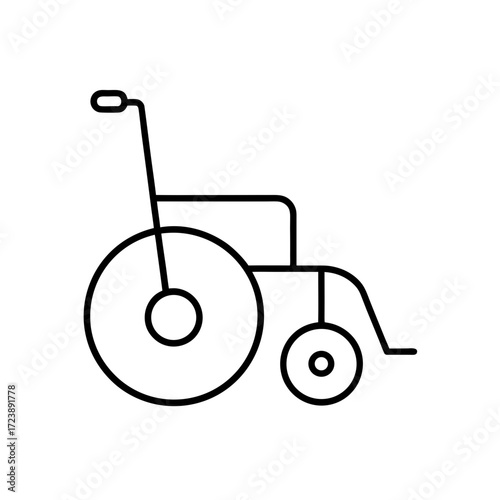 Outline drawing of a simple wheelchair on transparent background