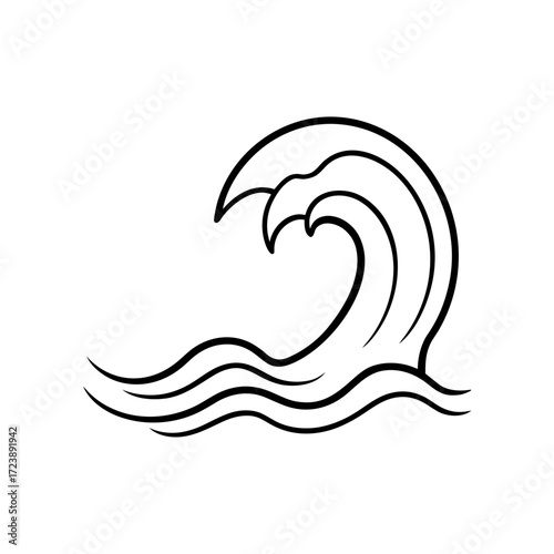 Stylized drawing of a single ocean wave on transparent background