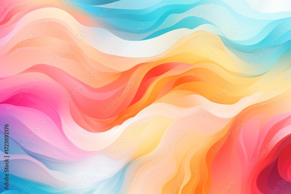 Obraz premium Abstract colorful wave illustration with smooth gradients in shades of pink, orange, blue, and yellow, creating a vibrant and dynamic visual experience for design projects