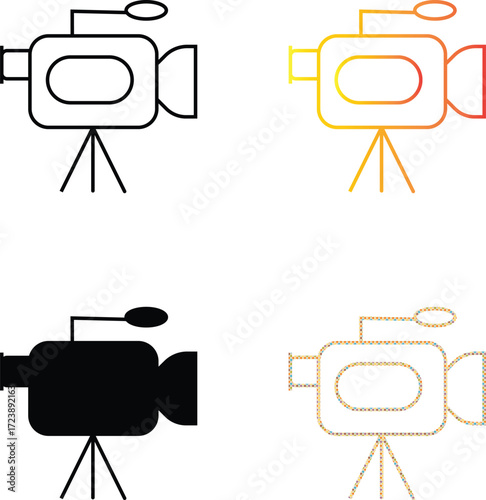 Video camera icon representing film recording, movie shooting, multimedia creation, and broadcast video production tool on transparent background
