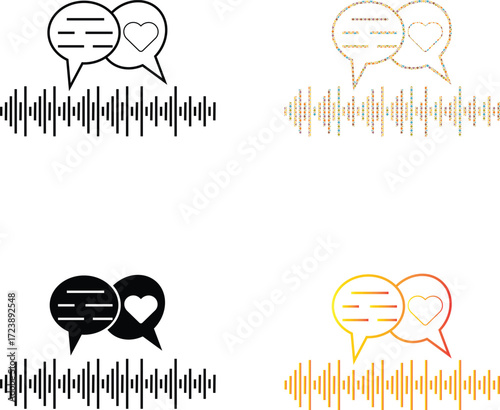 Voice message icon with sound waveform and chat bubble showing audio recording, speech recognition, and voice note feature on transparent background