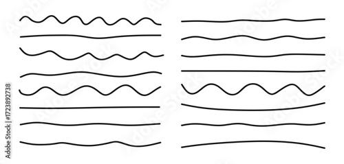 Hand drawn line set. Straight and Wave lines collection isolated on white background. Graphic design elements. Straight, curved, wavy stripes for highlight, emphasize and accentuate. Vector