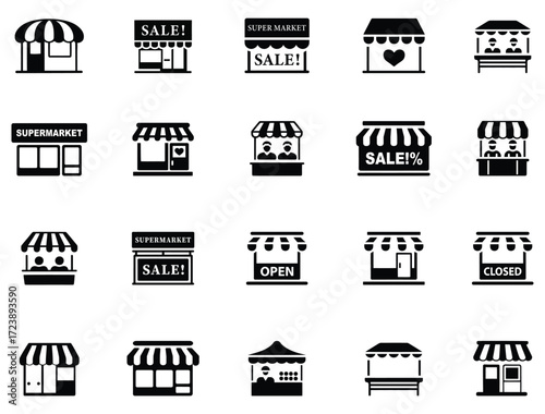 Set of storefront and shop icons. shopping icons set. store icons set vector