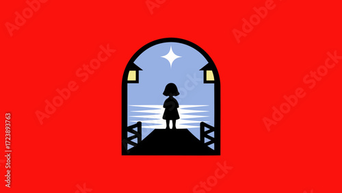 A silhouette of a child stands on a pier looking out at the ocean under a starry sky, symbolizing hope and dreams