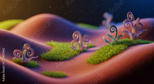 Wallpaper Mural Whimsical alien landscape with glowing plants under a starry sky Torontodigital.ca