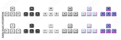 WASD and Arrow Keys Vector Set – Gaming Keyboard Buttons in Multiple Styles