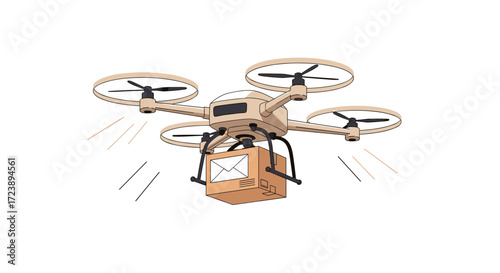 Quadrocopter delivering a package with a secure parcel in the air.