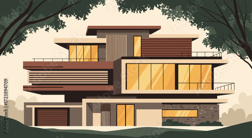 A contemporary luxurious residence with clean lines and expansive windows showcasing its modern design.